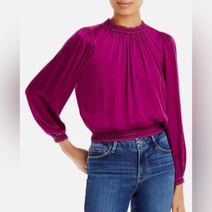 Bella Dahl Elastic Shirred Top - Sz M, Fuchsia